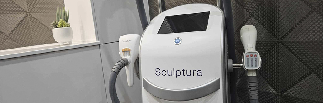 Aesthetic beauty machine named Sculptura with two attached handles.